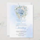 Invitation Romantic Blue Hydrangea Gold Frame Wedding Invite (Devant)