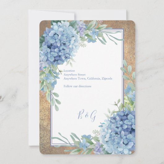 Invitation Romantic Blue Hydrangea Monogramme enregistrer la  (Dos)