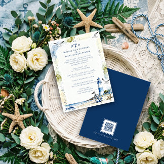 Invitation Romantic Blue Nautical Lighthouse Coastal Wedding