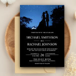Invitation Romantic Blue Night Sky Couple Wedding<br><div class="desc">Invite your guests with this elegant wedding invitation featuring a romantic bride and groom silhouette against a beautiful starry background. Simply add your event details on this easy-to-use template to make it a one-of-a-kind invitation.</div>