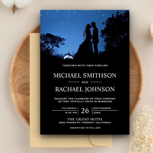 Invitation Romantic Blue Night Sky Couple Wedding