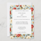 Invitation Romantic Blue Red Cream Roses Floral Wedding (Devant)
