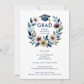Invitation Romantic Blue Shades Floral Wreath Graduation (Devant)
