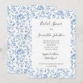 Invitation Romantic Blue White Floral Bridal Shower (Devant / Derrière)