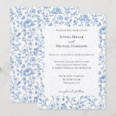 Invitation Romantic Blue White Floral Wedding (Devant / Derrière)