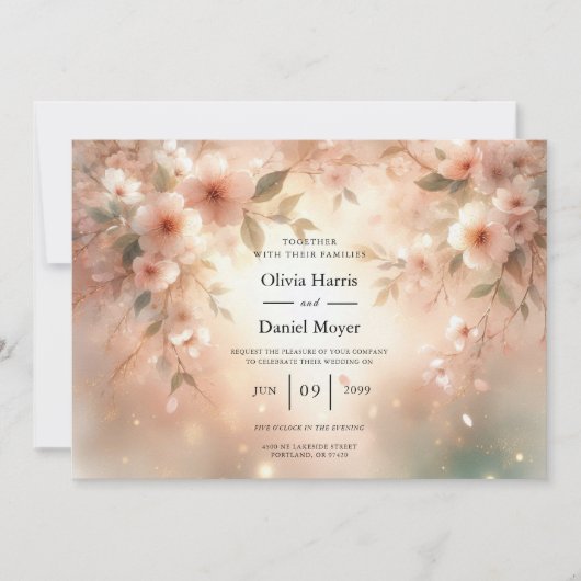 Invitation Romantic Blush Cherry Blossom Wedding (Devant)