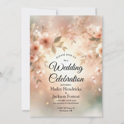 Invitation Romantic Blush Cherry Blossom Wedding (Devant)