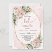 Invitation Romantic Blush Floral Greenery Girl Baby Shower (Devant)