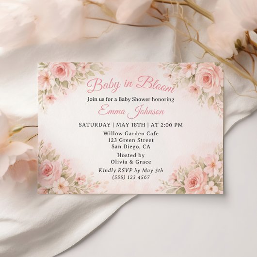 Invitation Romantic Blush Garden Baby in Bloom Invite