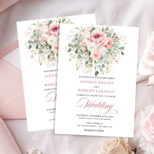 Invitation Romantic Blush Peonies Greenery Gold Wedding 
