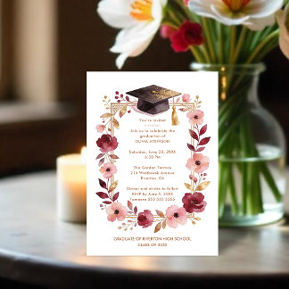 Invitation Romantic Blush Pink and Burgundy Graduation