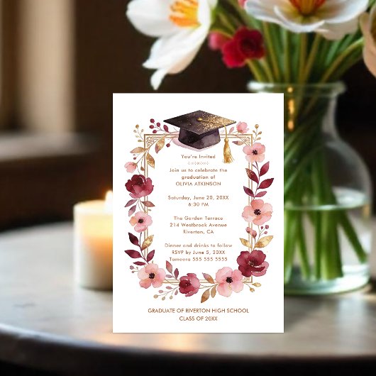 Invitation Romantic Blush Pink and Burgundy Graduation