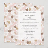 Invitation Romantic Blush Pink Brown Cream Hearts Wedding (Devant / Derrière)