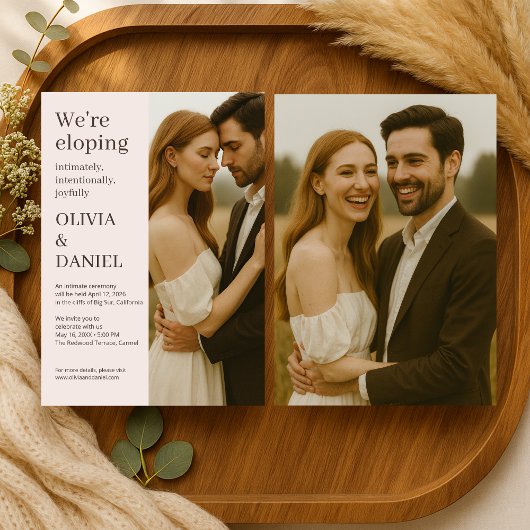 Invitation Romantic Blush Pink Elopement Minimalist Photo