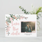 Invitation Romantic Blush PInk Floral Photo Enregistrer la da (Debout devant)