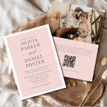 Invitation Romantic Blush Pink Photo QR Code Mariage<br><div class="desc">Célébrez votre amour avec cette faire-part de mariage romantique rose vif, avec une palette pastel douce et un élégant agencement minimaliste. Affichez votre photo préférée en même temps qu'un code QR pratique pour un accès facile à RSVP ou au site Web mariage. Conçue pour les couples qui adorent romance intemporelle...</div>