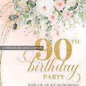 Invitation Romantic Blush Roses Greenery 90th Birthday Invite