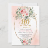 Invitation Romantic Blush Roses Greenery 90th Birthday Invite (Devant)