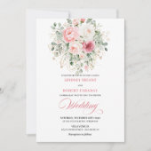 Invitation Romantic Blush Roses Greenery Gold Wedding Invite (Devant)