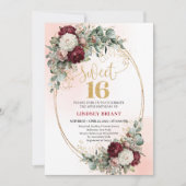 Invitation Romantic Bohemian Burgundy Floral Sweet 16 Invites (Devant)