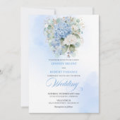 Invitation Romantic Bohemian Pale Blue Floral Gold Wedding  (Devant)