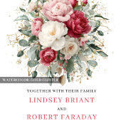 Invitation Romantic Bohemian Red White Greenery Gold Wedding