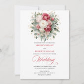 Invitation Romantic Bohemian Red White Greenery Gold Wedding (Devant)