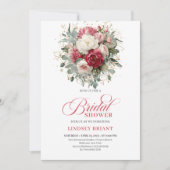 Invitation Romantic Bohemian Ruby Blush Gold Roses Shower (Devant)