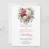 Invitation Romantic Bohemian Ruby Red White Greenery Invite (Devant)