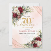 Invitation Romantic Boho Burgundy Floral Happy 70th Invitе (Devant)