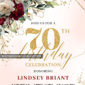 Invitation Romantic Boho Burgundy Floral Happy 70th Invitе