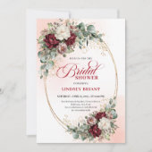 Invitation Romantic Boho Burgundy Greenery Gold Bridal Shower (Devant)