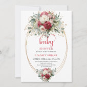 Invitation Romantic Boho Burgundy White Gold Floral Baby (Devant)