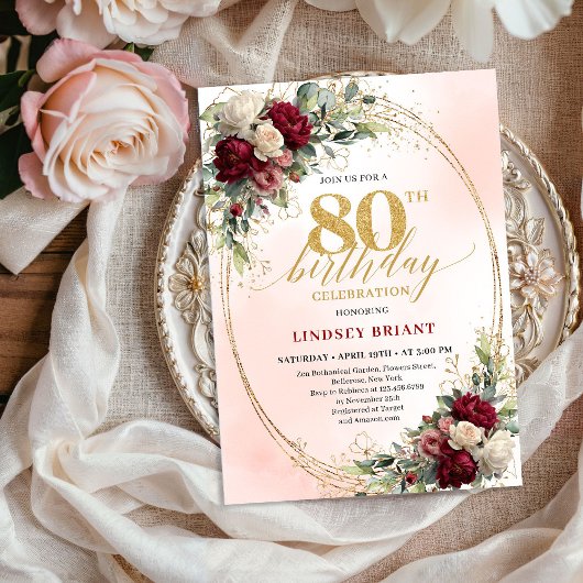 Invitation Romantic Boho Floral 80th Birthday Celebration 
