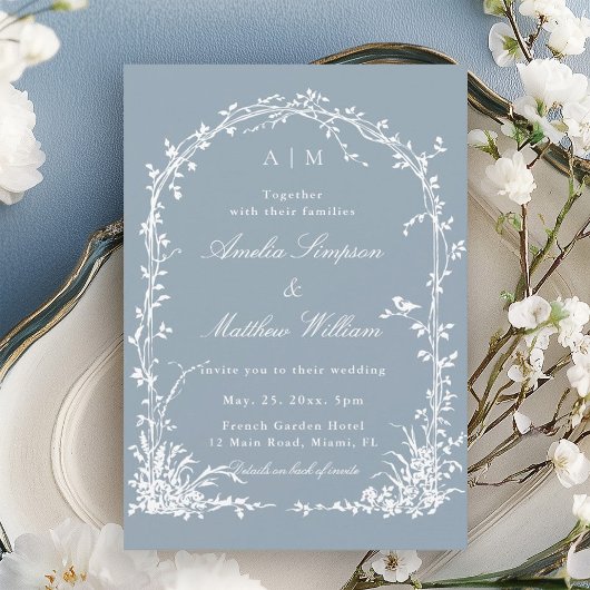 Invitation Romantic Botanical Arch Garden Dusty Blue Wedding 