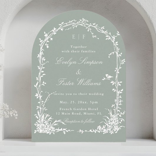 Invitation Romantic Botanical Garden Wedding Sage Green Arch