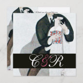 INVITATION ROMANTIC BRIDE & GROOM WEDDING PARTY MONOGRAMME OR (Devant / Derrière)