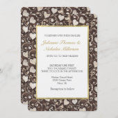 Invitation Romantic Brown Cream Hearts Wedding (Devant / Derrière)
