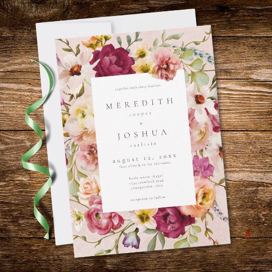 Invitation Romantic Burgundy Blush Floral Garden Wedding