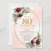 Invitation Romantic Burgundy Boho Floral 80th Birthday Invite (Devant)