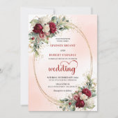 Invitation Romantic Burgundy Boho Floral Gold Wedding Invite (Devant)