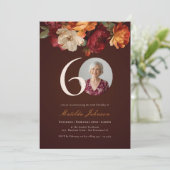 Invitation Romantic Burgundy Floral Photo 60th Birthday (Debout devant)