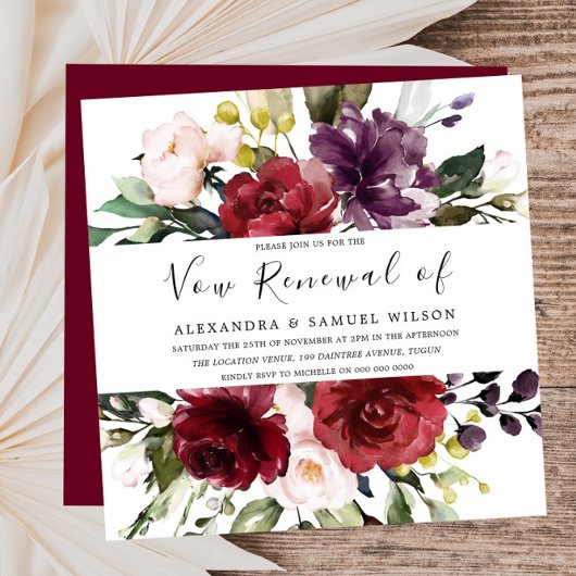 Invitation Romantic Burgundy Red Rose Vow Renewal