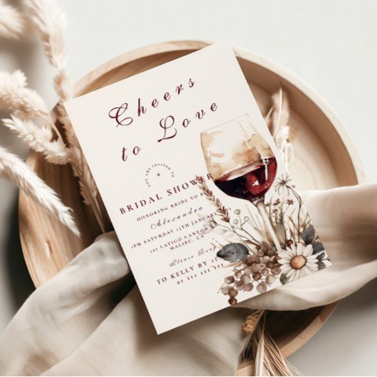 Invitation Romantic Burgundy Rose Wine Bridal Shower