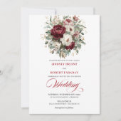Invitation Romantic Burgundy White Floral Eucalyptus Wedding  (Devant)