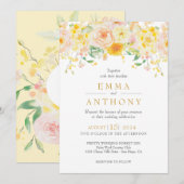 Invitation Romantic Butter Yellow Floral QR Code Wedding (Devant / Derrière)