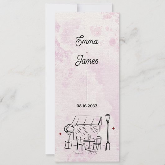Invitation Romantic Café Sketch Wedding Ceremony Program (Devant)
