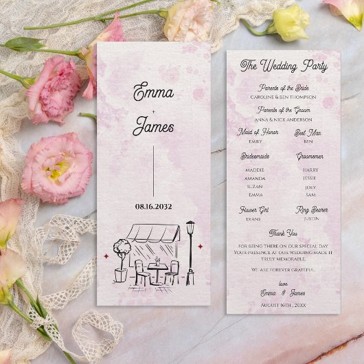 Invitation Romantic Café Sketch Wedding Ceremony Program