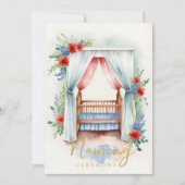 Invitation Romantic Cheerful Watercolor Crib Naming Ceremony (Devant)