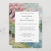 Invitation Romantic Cherry Blossom Floral Lake Wedding (Devant / Derrière)